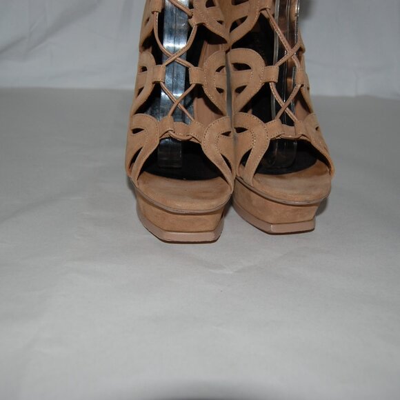 US 5.5❤️ SAINT LAURENT Nude SUEDE LEATHER High Heels Platform Gladiator Sandals - Picture 3 of 13